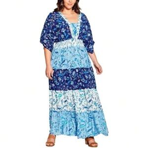 Avenue NWT Maxi Dress Smocked Floral Plus Size 20 Boho Tiered Paisley Resortwear